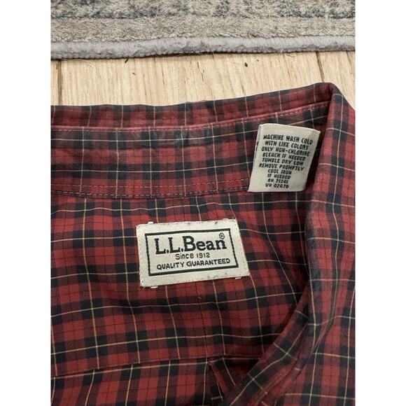 LL Bean Vintage Button-Down Shirt Men's X-Large Tall Dark Red Plaid 100% Cotton - Picture 4 of 9